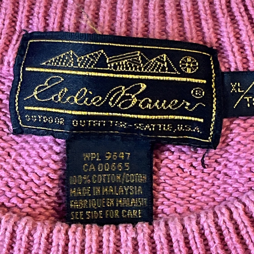 Eddie Bauer Men's XL VTG Tag Chunky Knit Crewneck Sweatshirt Mauve - Picture 3 of 11